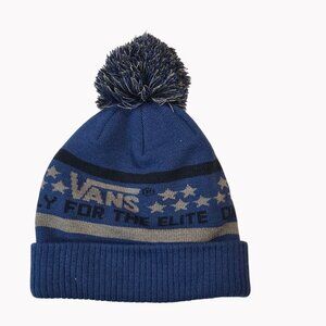 Vans Elite Blue Pom Cuff Beanie Knit Hat "Only For The Elite" Graphic Warm